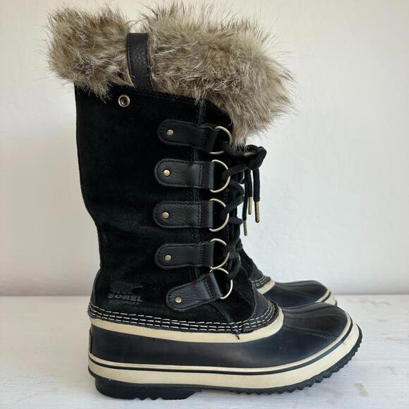 Sorel Boots Joan of Arctic Women's 8 Black Leather Removeable Faux Fur Snow Warm - Picture 9 of 12